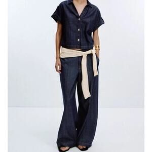 NWT Zara Denim Top with Wide Leg Pants - Set